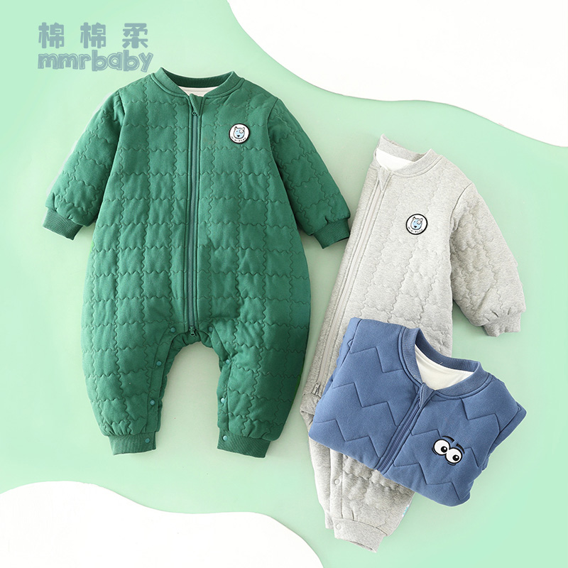 儿童连体睡衣冬季宝宝连体衣秋z冬款夹棉加厚保暖男童女家居服纯