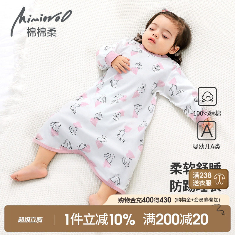 女童睡袍秋季女宝宝睡衣纯棉连体睡袋长袖婴儿睡裙春秋小童家居服