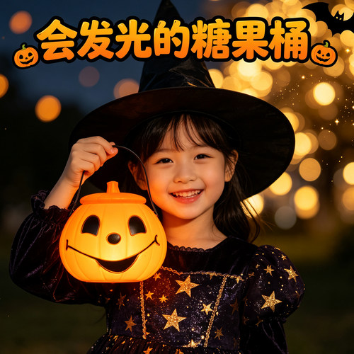 万圣节南瓜灯发光手提儿童道具南瓜桶糖果罐讨糖袋灯笼装饰品篮子