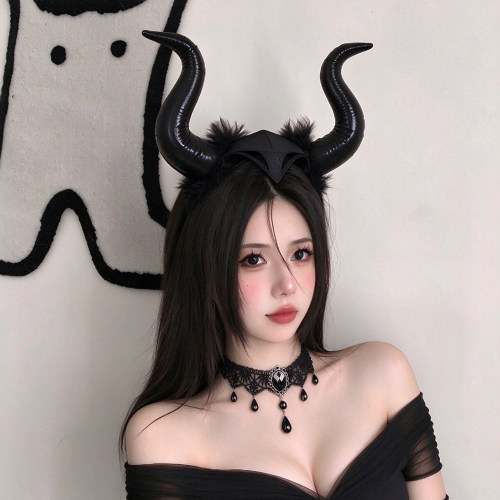 万圣节牛角头饰玛琳菲森cos女巫恶魔发箍沉睡魔咒头箍装扮道具