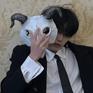 万圣节羊头面具cos白羊覆面系男女士成人全脸面罩神秘感装扮道具