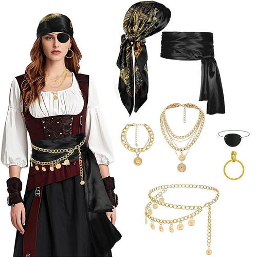 加勒比女海盗cos服装头巾腰封项链pirate costume万圣节配饰穿搭
