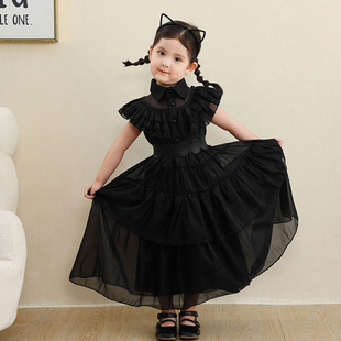 万圣节儿童服装服饰cosplay服wednesday衣服亚当斯一家星期三女童