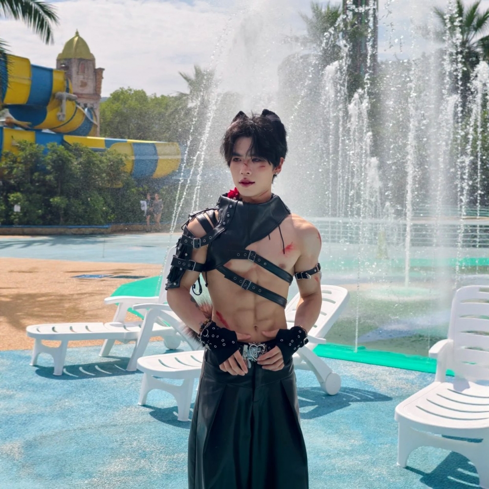 欧美朋克单肩口袋披挂万圣节服装成人男装扮酒吧性感演出盔甲背心