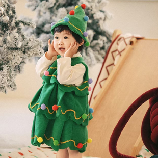 圣诞节儿童服装圣诞树衣服女童连衣裙装扮cos服饰演出服2025新款