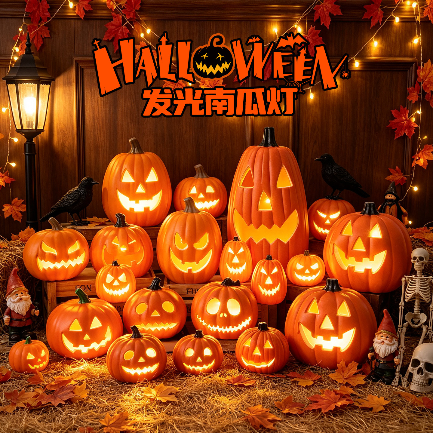 南瓜灯发光万圣节夜装饰品场景布置道具摆件氛围造景派对门口店铺