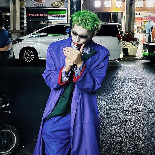 希斯莱杰小丑joker紫色西装套装