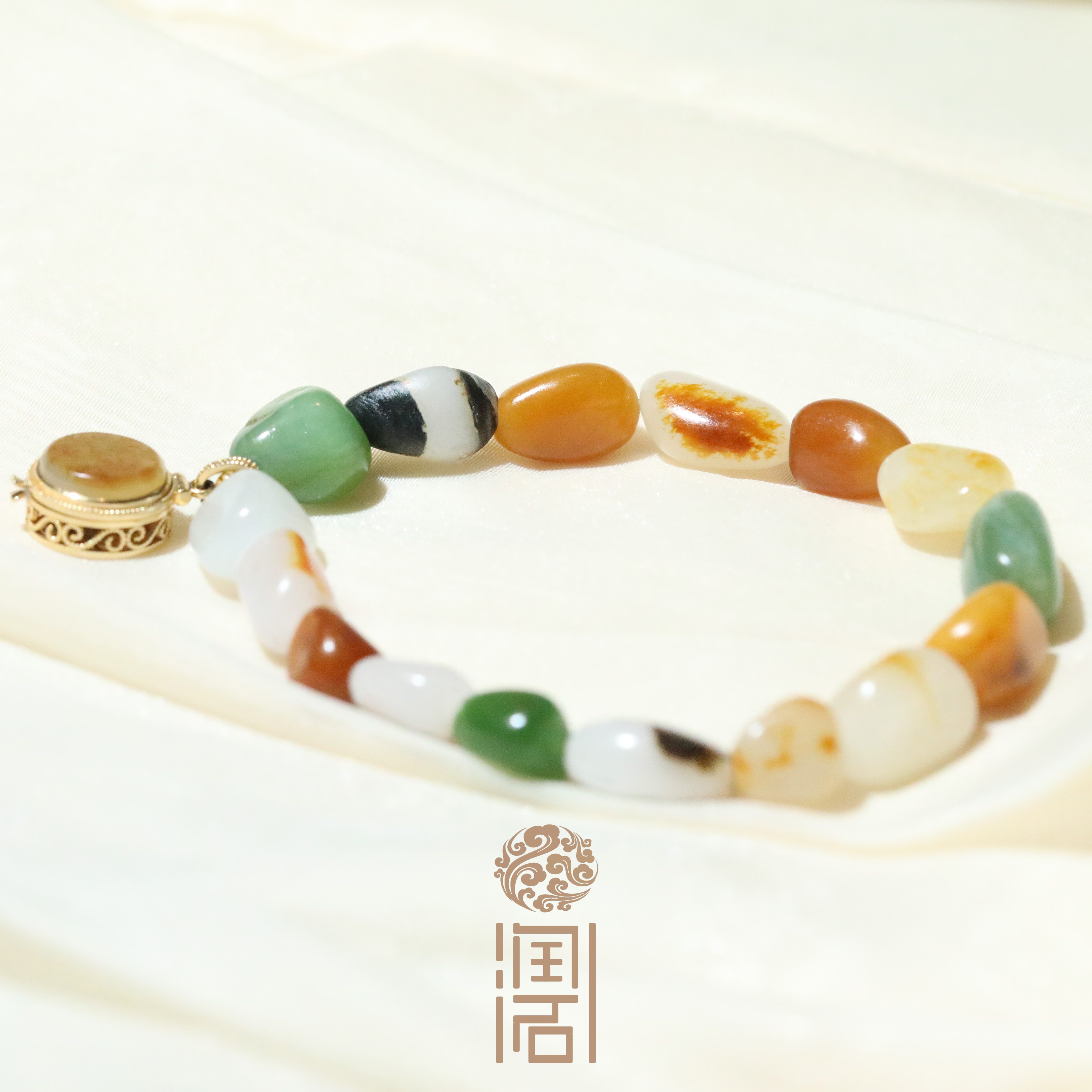 【姑苏润石堂】在售19.5克天然新疆和田玉籽料多宝原石手链手串