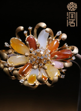 【姑苏润石堂】在售25.37克天然新疆和田玉籽料金镶玉大花戒指