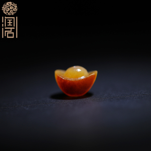 【姑苏润石堂】在售0.6克天然新疆和田玉籽料红皮黄沁元宝顶珠