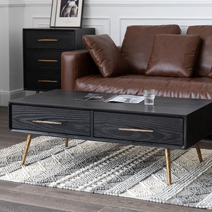 清仓北欧黑色实木茶几轻奢小户型客厅家用茶几桌现代中古风泡茶桌