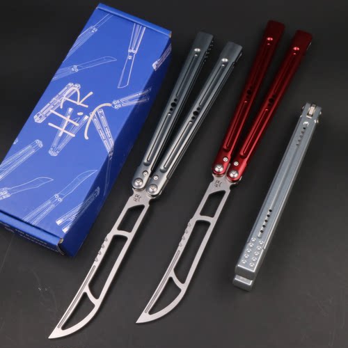 7系铝合金柄 未开刃蝴蝶刀甩手刀 HR好人杀手Killer 练习工具