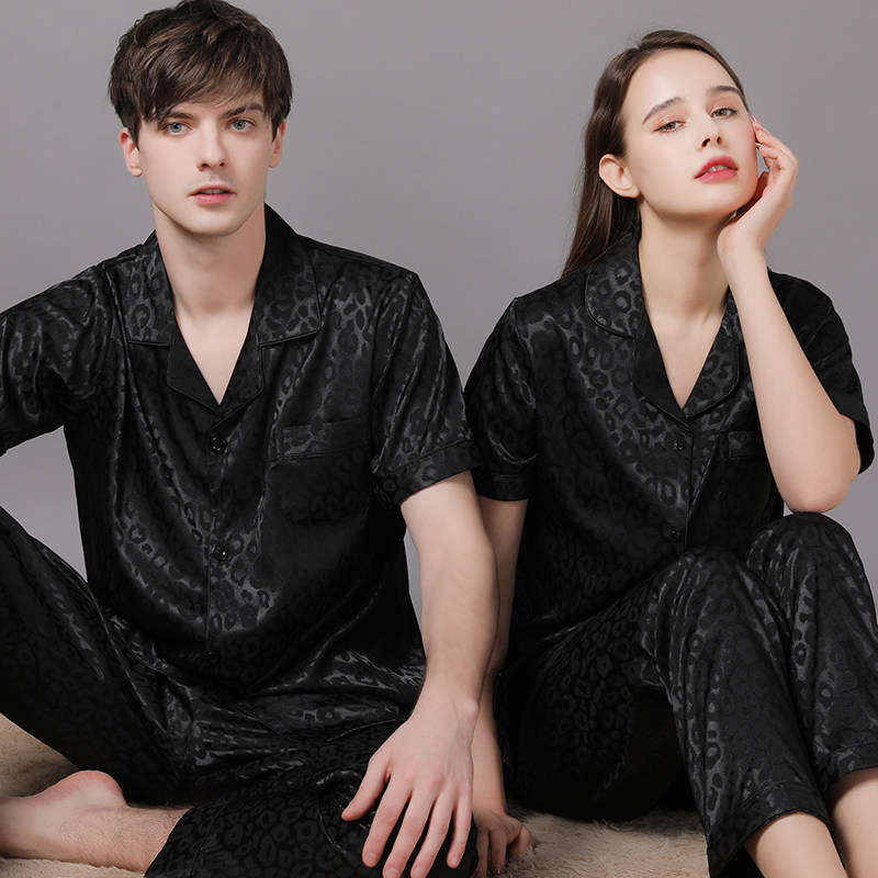 2022夏季新款韩版短袖长裤薄款丝绸情侣睡衣宽松家居服