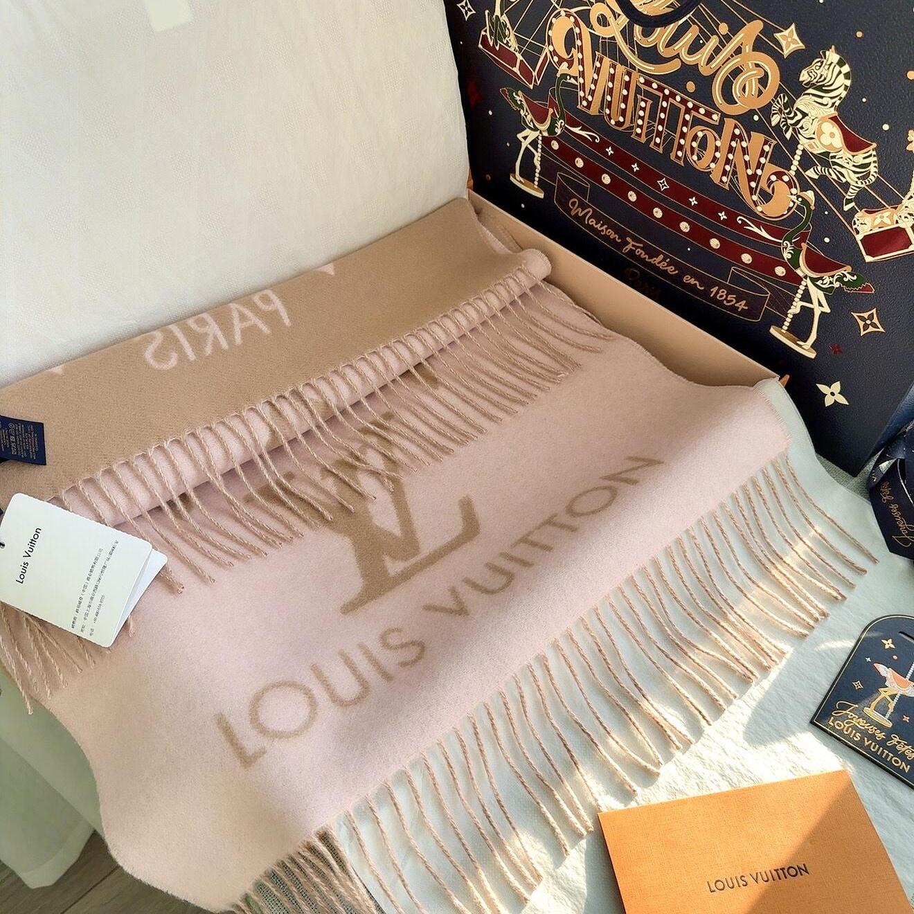 法国代购LouisVuitton路易威登黑色双面男女羊绒围脖老花披肩围巾