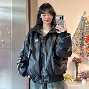 美拉德宽松短款 Deschpe 冬季 复古刺绣pu皮棉服男女装 棉衣外套 美式