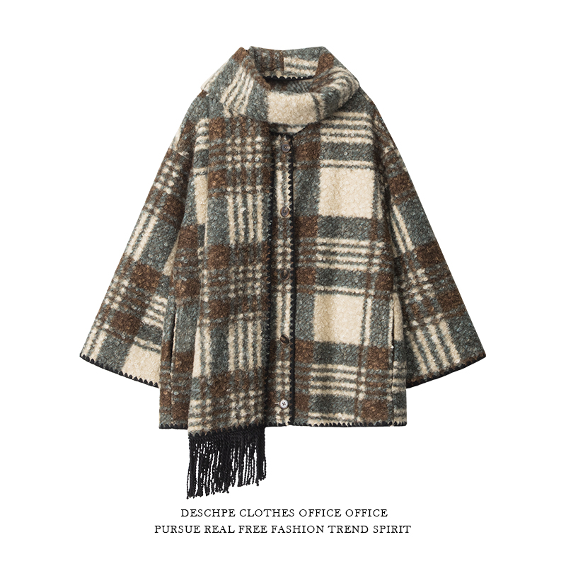 复古设计感加厚呢子大衣女外套