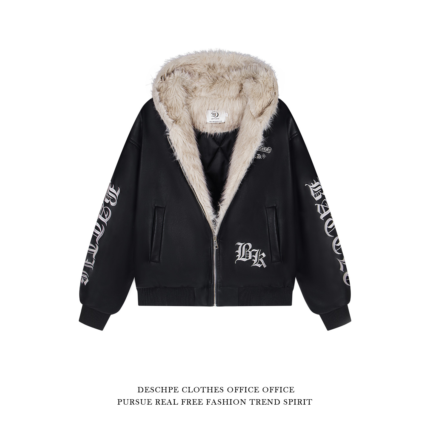 美式复古座山雕毛领PU皮衣棉服潮