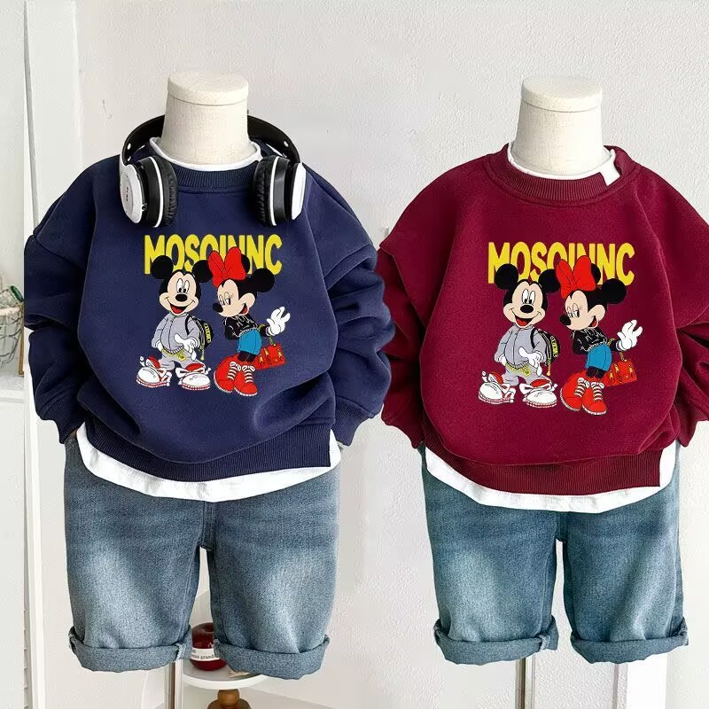 儿童卡通米奇加绒卫衣宝宝加厚长袖秋冬新款男童女童动漫保暖上衣