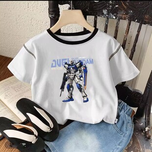 男女童2025短袖纯棉T恤儿童机甲战士半袖打底衫宝宝卡通新款上衣