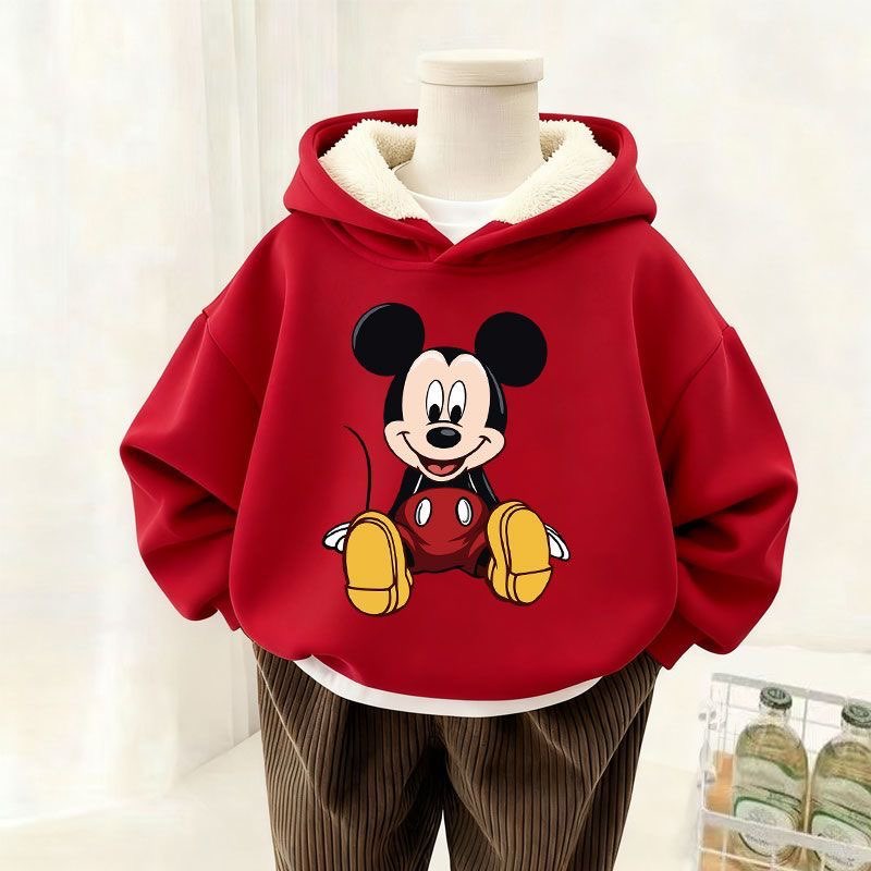 男童女童加绒卫衣冬季连帽新款儿童冬装宝宝洋气长袖米奇上衣外穿
