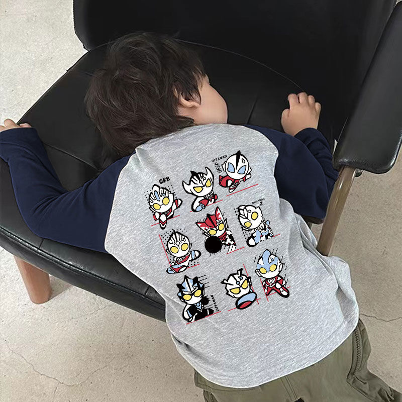 儿童奥特曼T恤宝宝纯棉长袖2025春秋新款男童女童卡通拼色打底衫