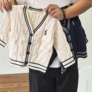 男童女童春秋小马标开衫2026秋装新款儿童麻花毛衣宝宝冬季针织衫