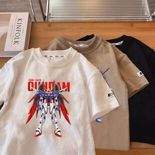 儿童机甲战士短袖宝宝纯棉T恤2025夏季男童女童卡通动漫半袖上衣