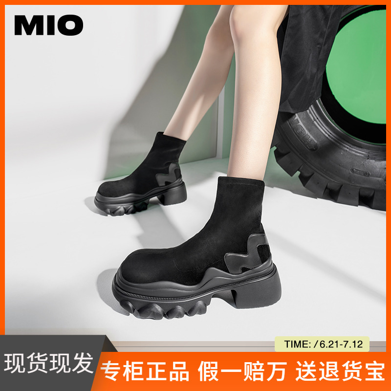 [钟楚曦同款]MIO米奥冬女松糕短靴厚底瘦瘦靴增高弹力靴加绒短靴