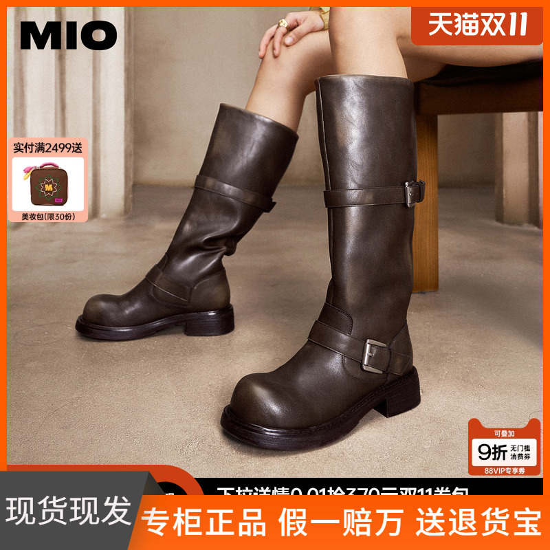 董璇祝绪丹同款MIO米奥长筒女靴2025冬季厚底皮带扣美拉德骑士靴