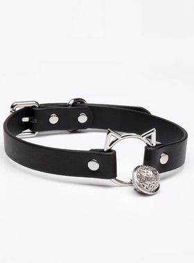 猫咪铃铛项圈女皮革choker黑色粉色可爱