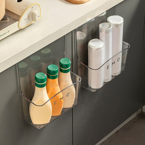 厨房柜门内侧置物架收纳盒门后挂钩保鲜膜袋橱柜门挂篮神器收纳架