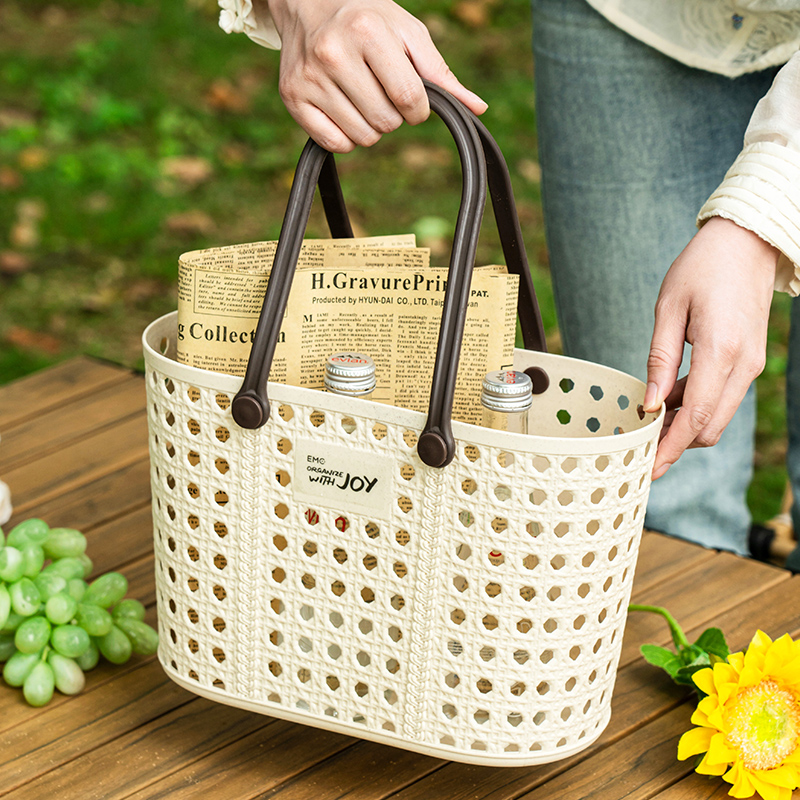 菜篮子手提篮塑料家用杂物镂空时尚大号买菜购物篮户外野餐收纳筐