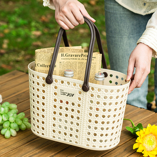 菜篮子手提篮塑料家用杂物镂空时尚大号买菜购物篮户外野餐收纳筐