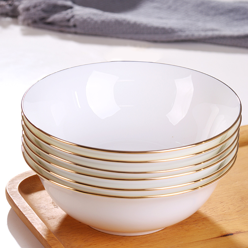 家用描金白色骨瓷简约汤碗吃面碗