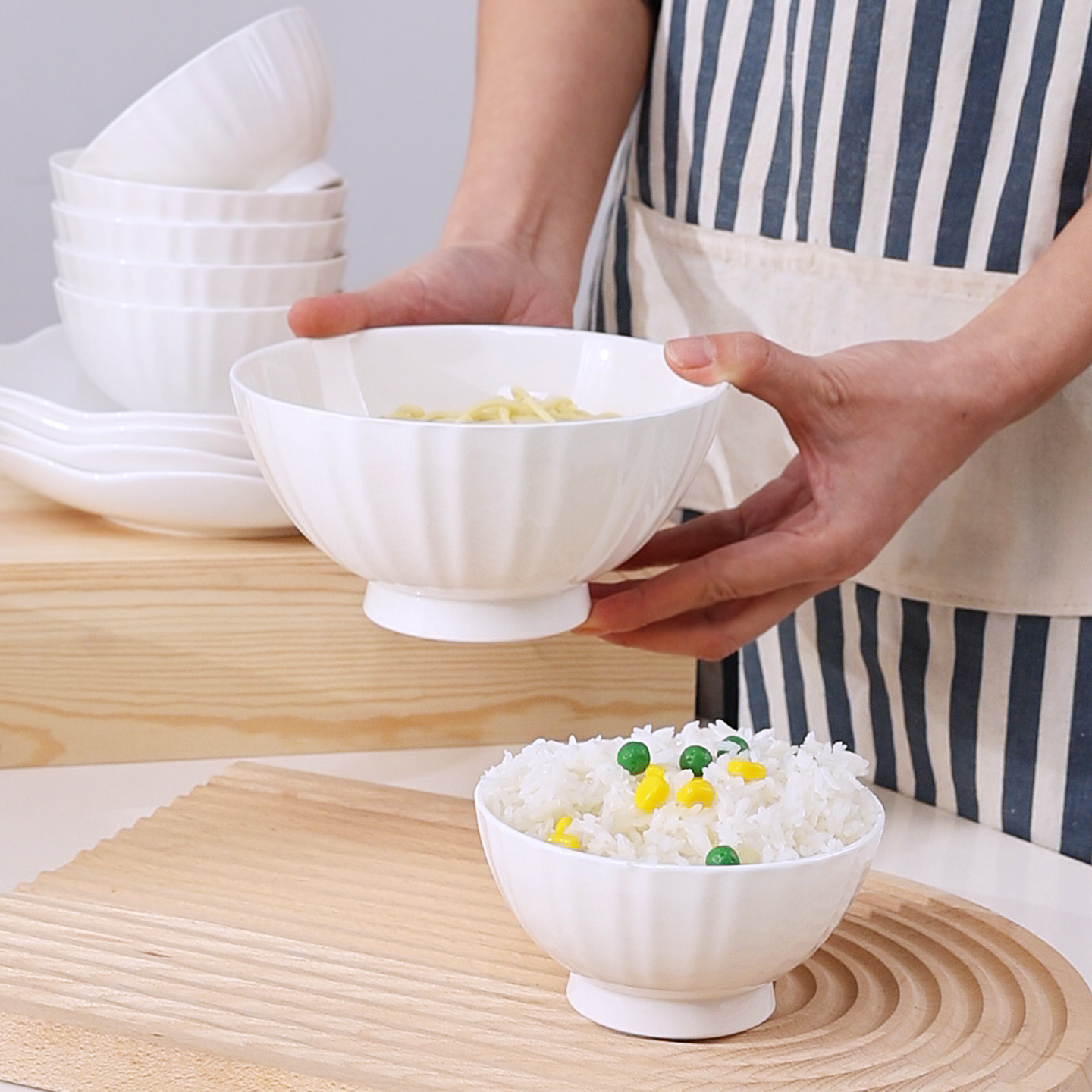 景天合骨瓷高脚不烫手饭碗面碗