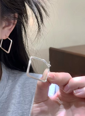S925银针方形耳环2025新款潮女气质几何大耳坠夸张欧美显脸瘦耳饰