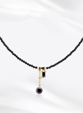 天然黑色水晶流苏颈链2024新款潮气质时尚高级感百搭项链