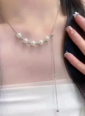 可抽拉珍珠项链颈链铜合蛇骨链女