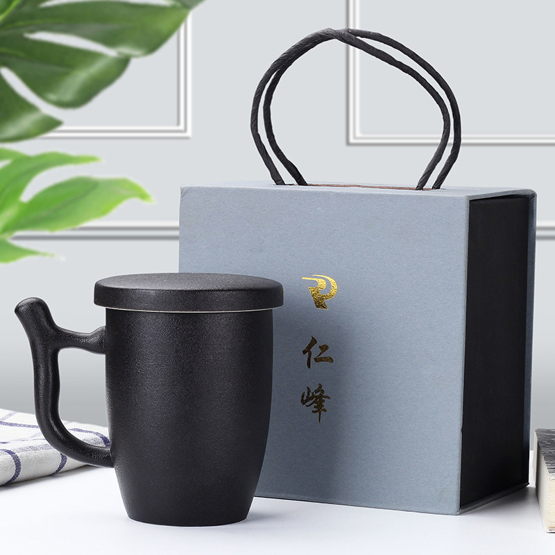 豹霖陶瓷杯办公室茶杯青瓷喝水杯茶水分离杯子陶瓷杯带盖过滤男士
