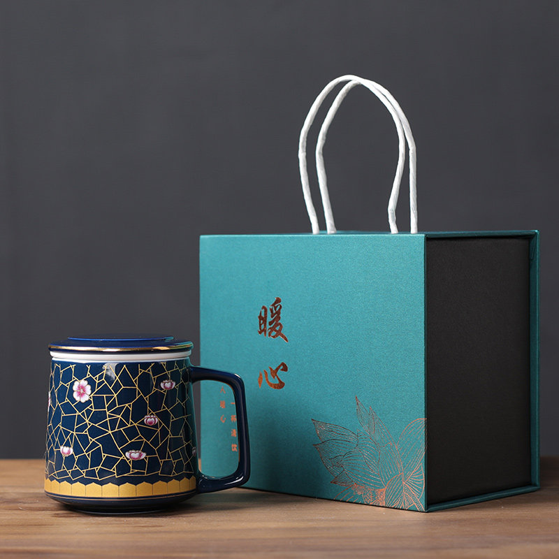 豹霖马克杯大容量陶瓷杯办公室泡茶杯子过滤茶杯带盖茶水分离水杯