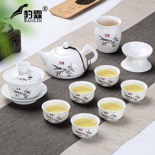 白瓷茶具套组整套茶具覆古风三才敬茶杯陶瓷定窑茶水壶过滤公道杯