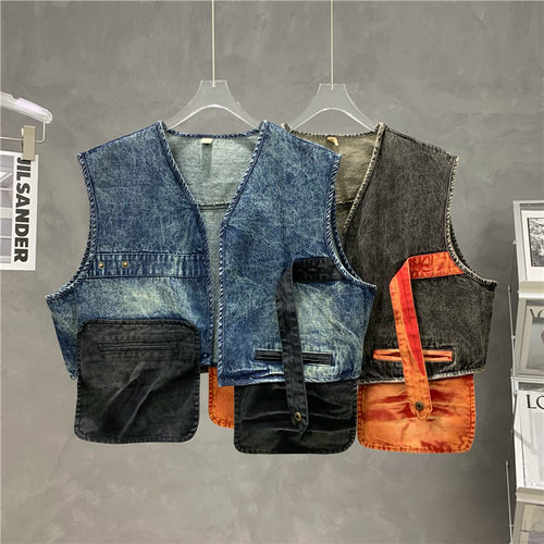 拼接撞色牛仔马甲欧洲站设计感