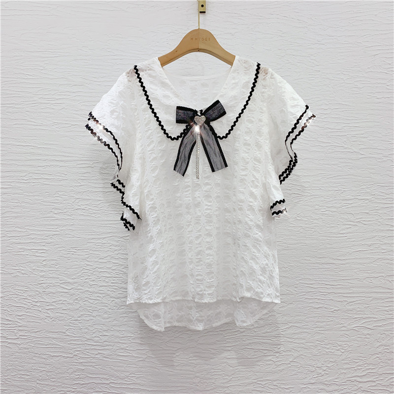 花边娃娃领欧洲站无袖雪纺衫