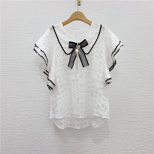 花边娃娃领欧洲站无袖雪纺衫