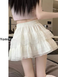 大码 短裙女夏季 胖MM高腰小个子蕾丝白色伞裙a字蓬蓬蛋糕裙半身裙