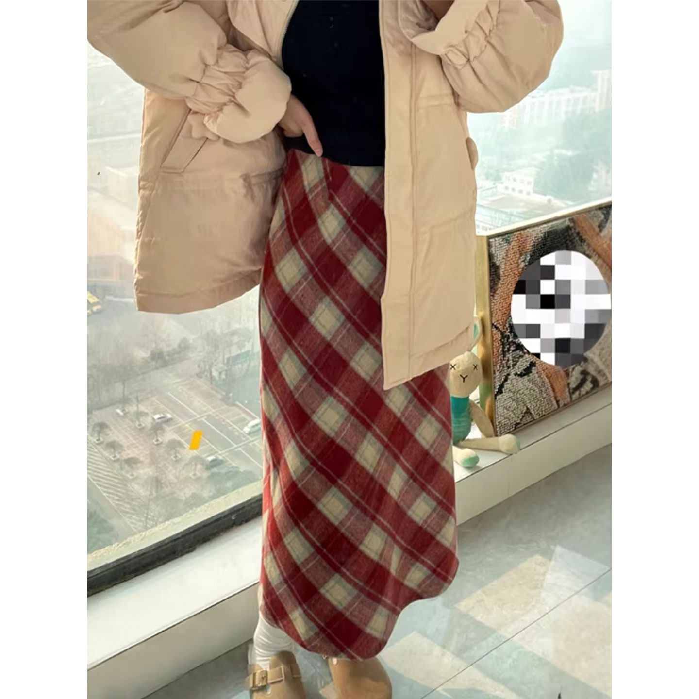 红色毛呢格纹半身裙女高腰冬季大码胖mm显瘦梨型身材中长款a字裙,女装/女士精品,半身裙,淘宝优惠券,粉丝福利购,淘宝优惠卷