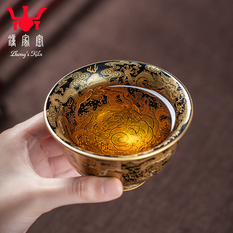 钟家窑茶杯主人杯景德镇纯手工手绘错金银九龙纹高档压手杯个人杯,餐饮具,茶杯,淘宝优惠券,粉丝福利购,淘宝优惠卷