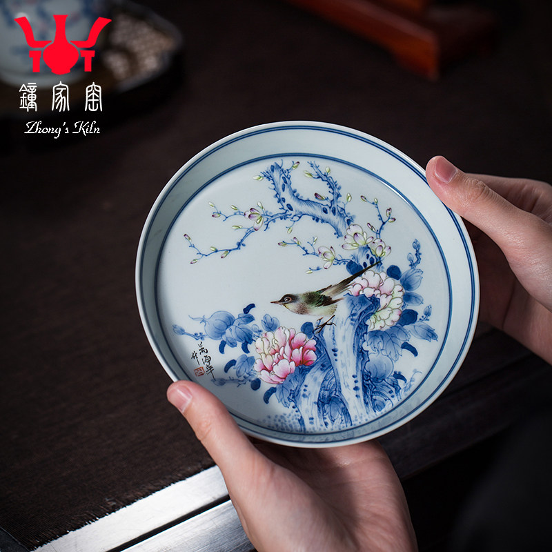 钟家窑陶瓷壶承景德镇名师万海华老师手绘青花柴窑斗彩花鸟干泡台,餐饮具,茶道/零配,淘宝优惠券,粉丝福利购,淘宝优惠卷