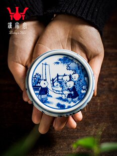 钟家窑盖置 青花柴窑婴戏图茶盖置盖托 紫砂壶托茶壶盖零配件