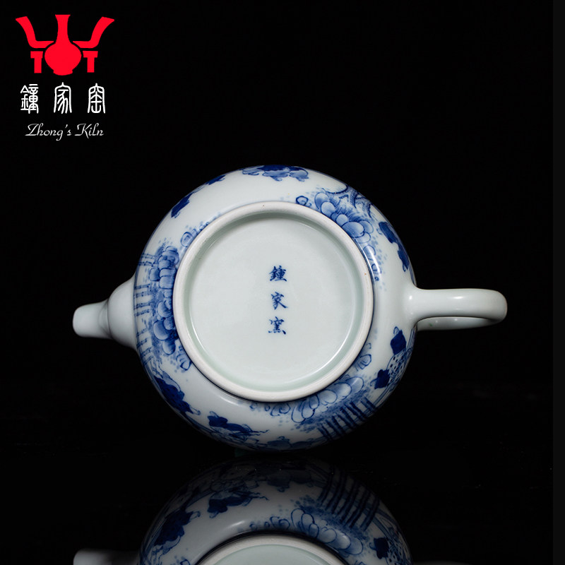 钟家窑茶壶景德镇手绘青花柴窑九童子人物泡茶单壶中式家用大容量